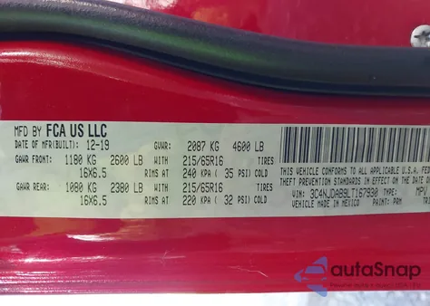 2020 Jeep Compass Sport 4X4 z USA, uszkodzony, nr VIN 3C4NJDAB9LT167930